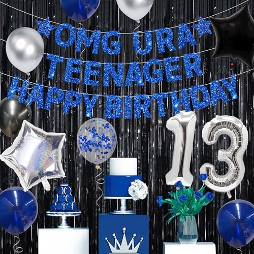 Navy Blue Teenager 13th Birthday Banner Decorations Set
