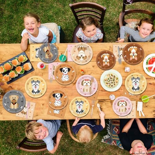 96Pcs Dog Party Supplies Puppy Themed Plates Napkins Forks