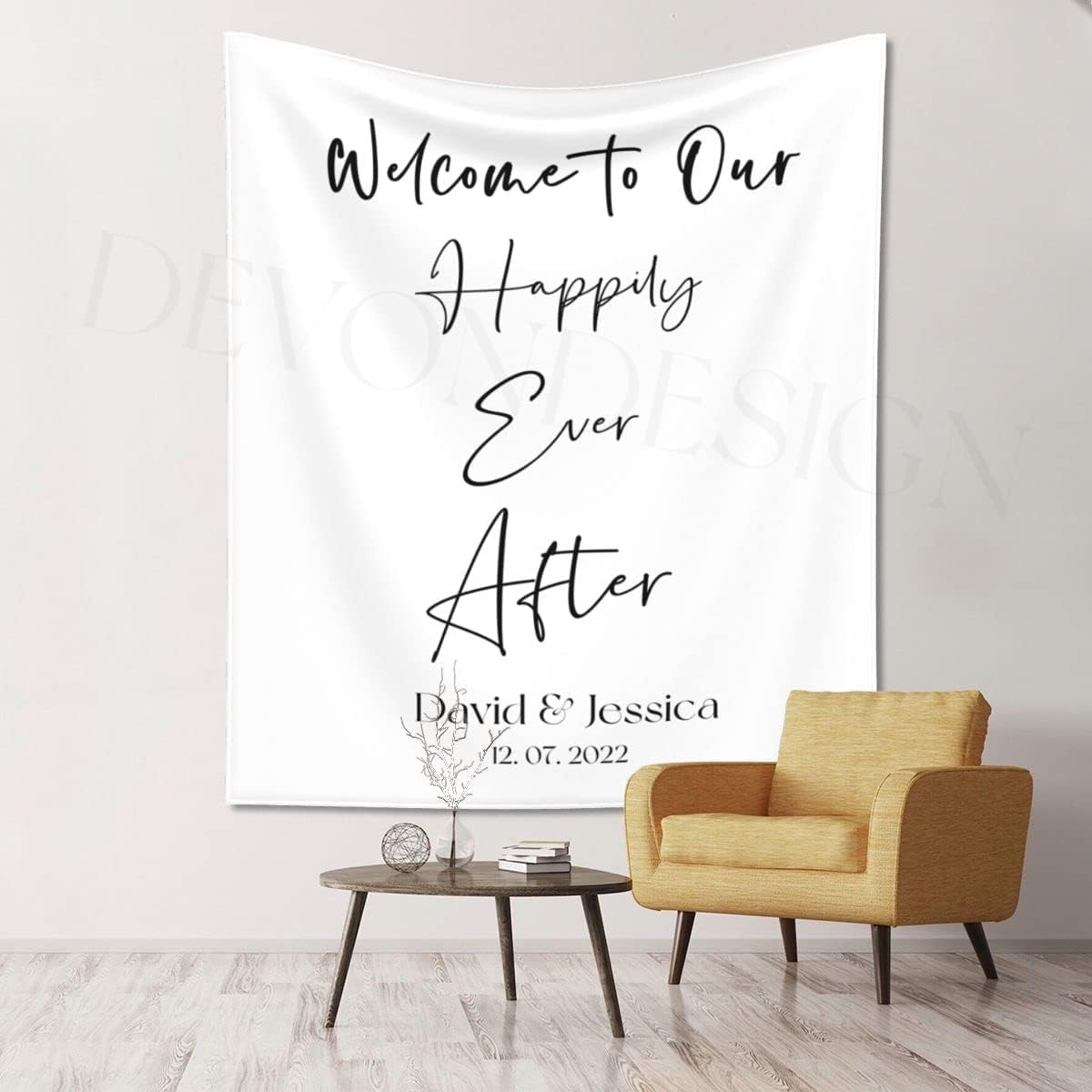 Custom Wedding Backdrop Tapestry with Names and Date
