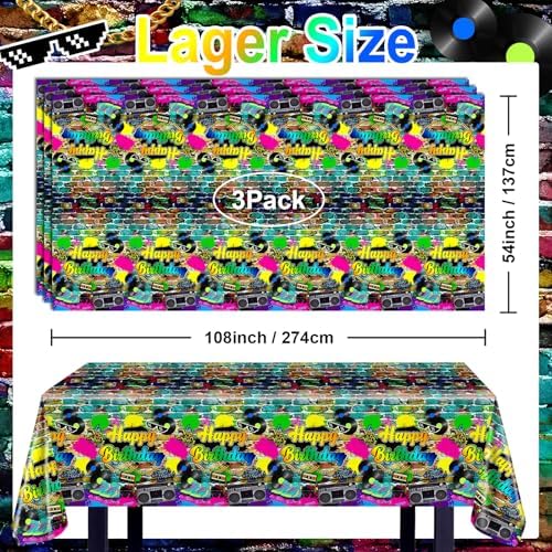 Avezano 3 Pcs 80s Hip Hop Party Tablecloth