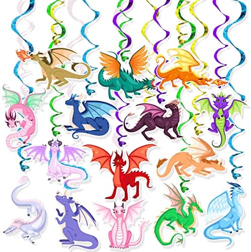 Dragon Hanging Swirls Decorations 30 Pack Magical Party Supplies Ceiling Decorations for Kids Boys Childrens Party Decor