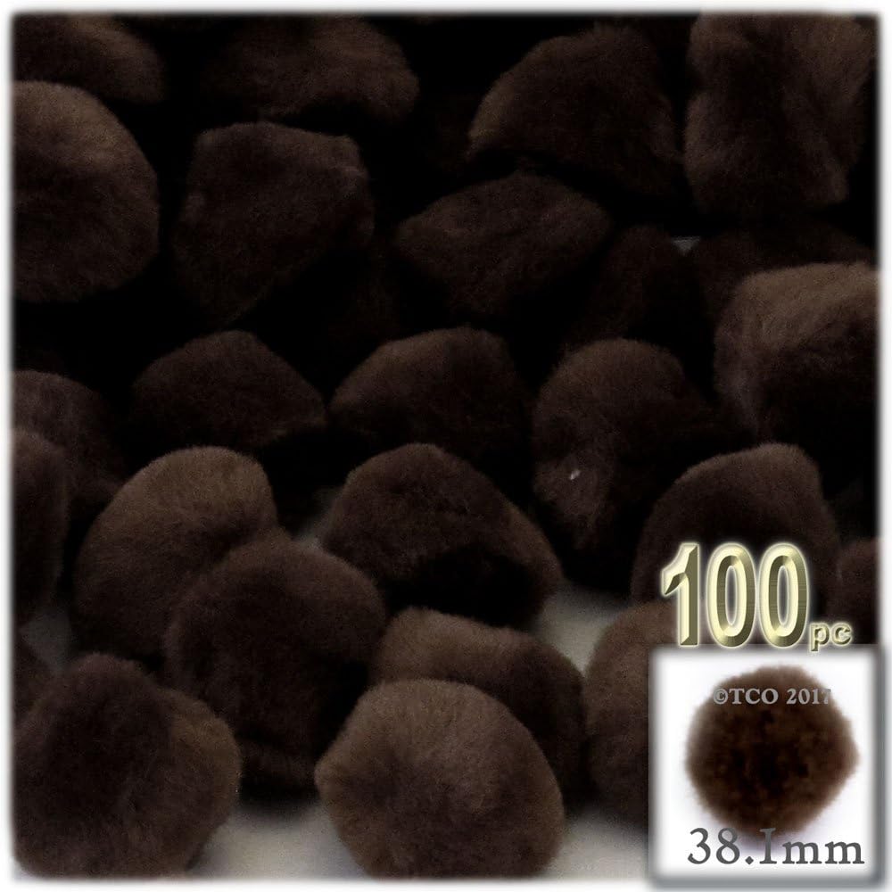 The Crafts Outlet 100-Piece Coffee Brown Pom Poms 38mm