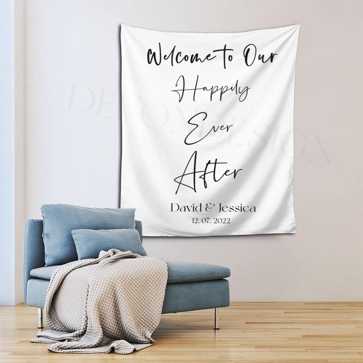Custom Wedding Backdrop Tapestry with Names and Date