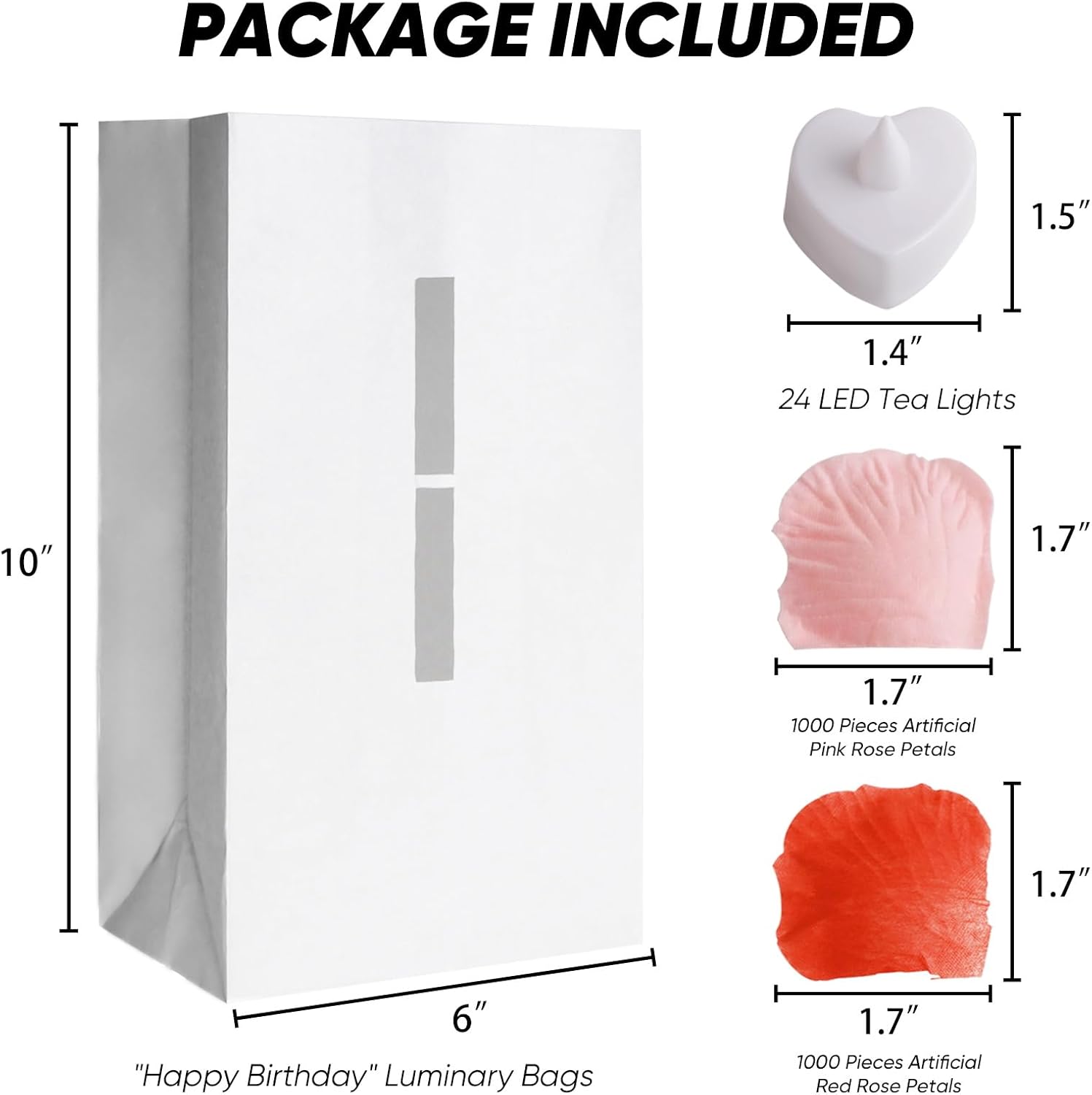 Homemory Happy Birthday Light Up Letters Luminary Bags with Flameless Candles and Fake Rose Petals