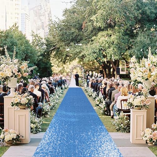 DUOBAO Baby Blue Sequin Aisle Runner for Weddings