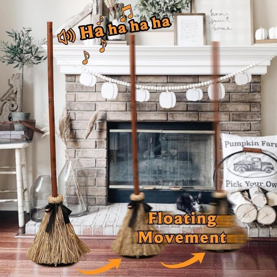 Animated Motion-Activated Floating Broom Halloween Decor