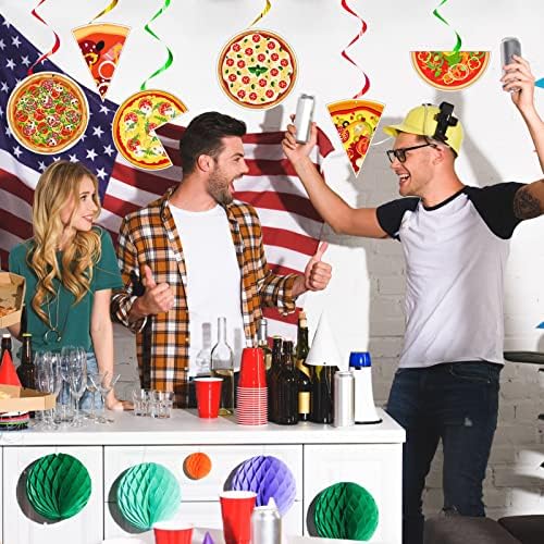 Teling 48 Pcs Pizza Streamers Ceiling Decorations for Birthday Parties