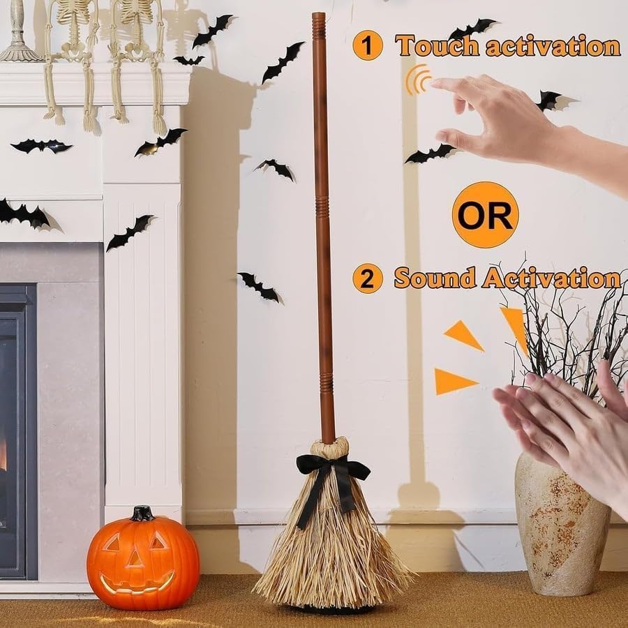Animated Motion-Activated Floating Broom Halloween Decor