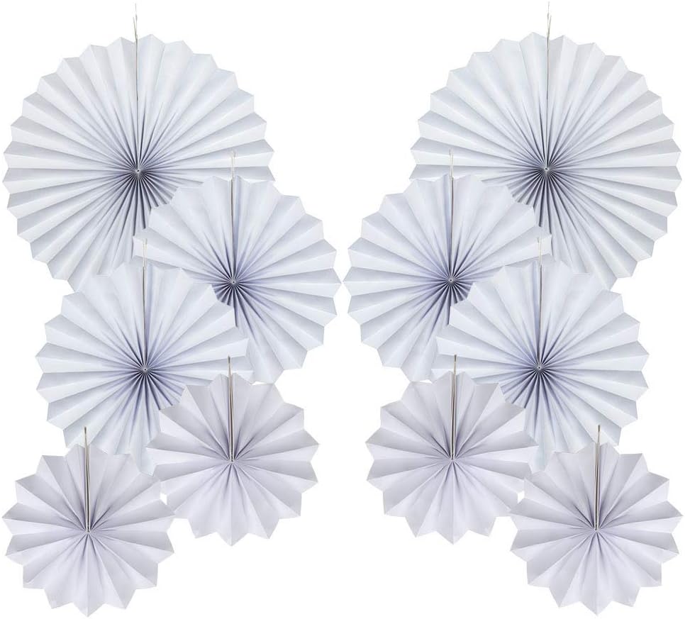 White Hanging Paper Fans Party Decorations Set of 10