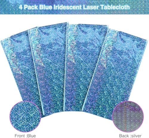 4 Pack Iridescent Blue Laser Tablecloths for Parties