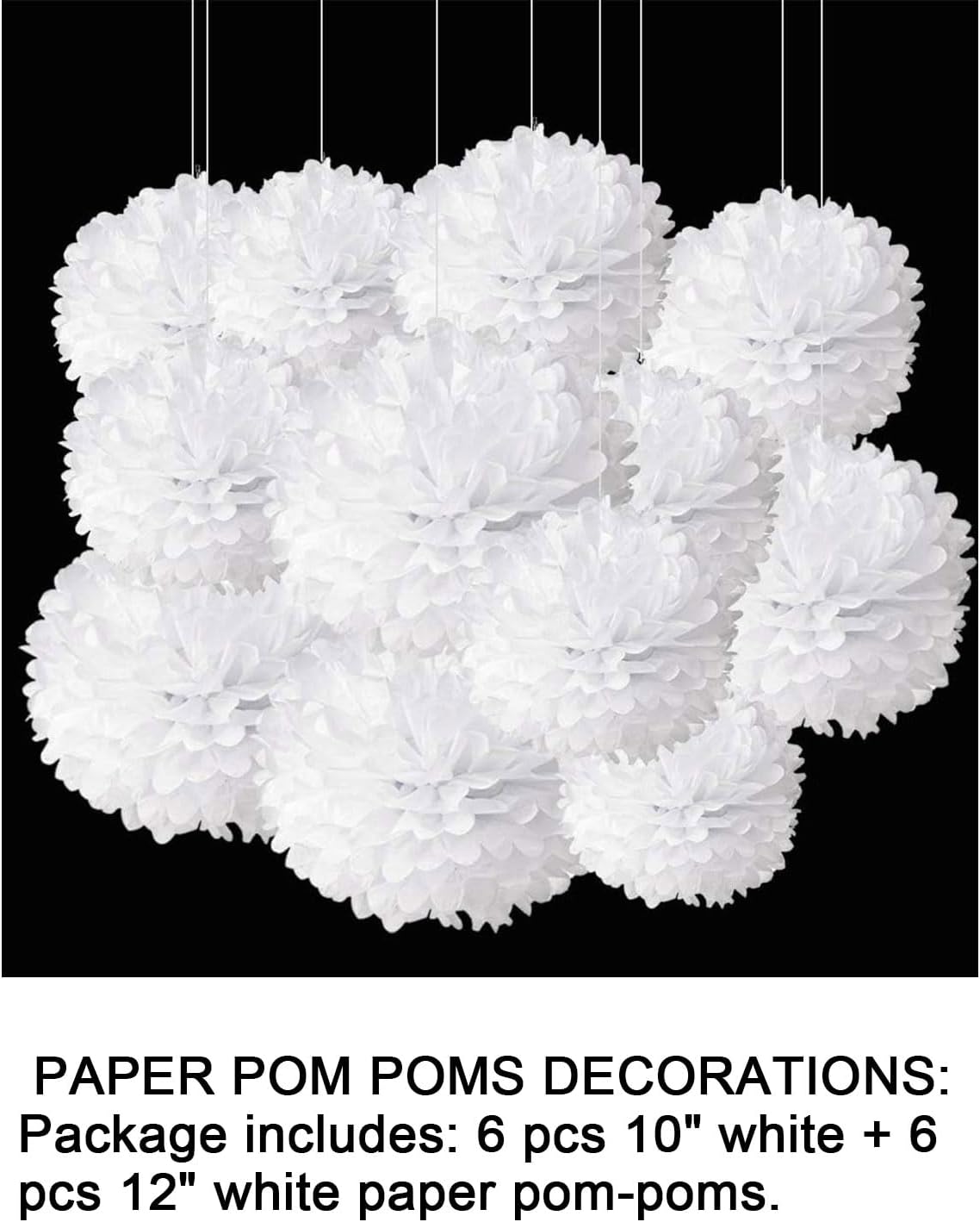 Aimto 12pcs White Paper Pom Poms Decorations for Party Ceiling Wall Hanging
