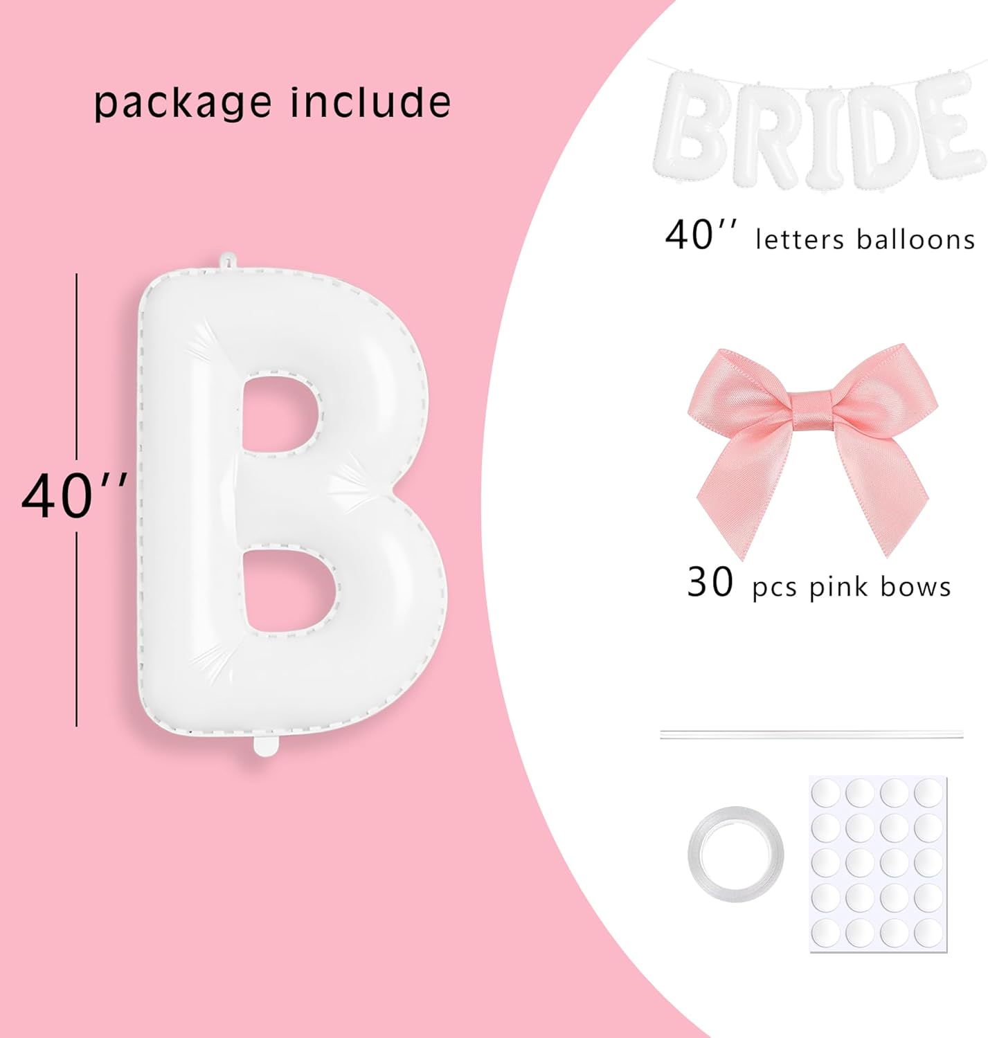 White Bride Balloons with Pink Bows Bachelorette Party Decor