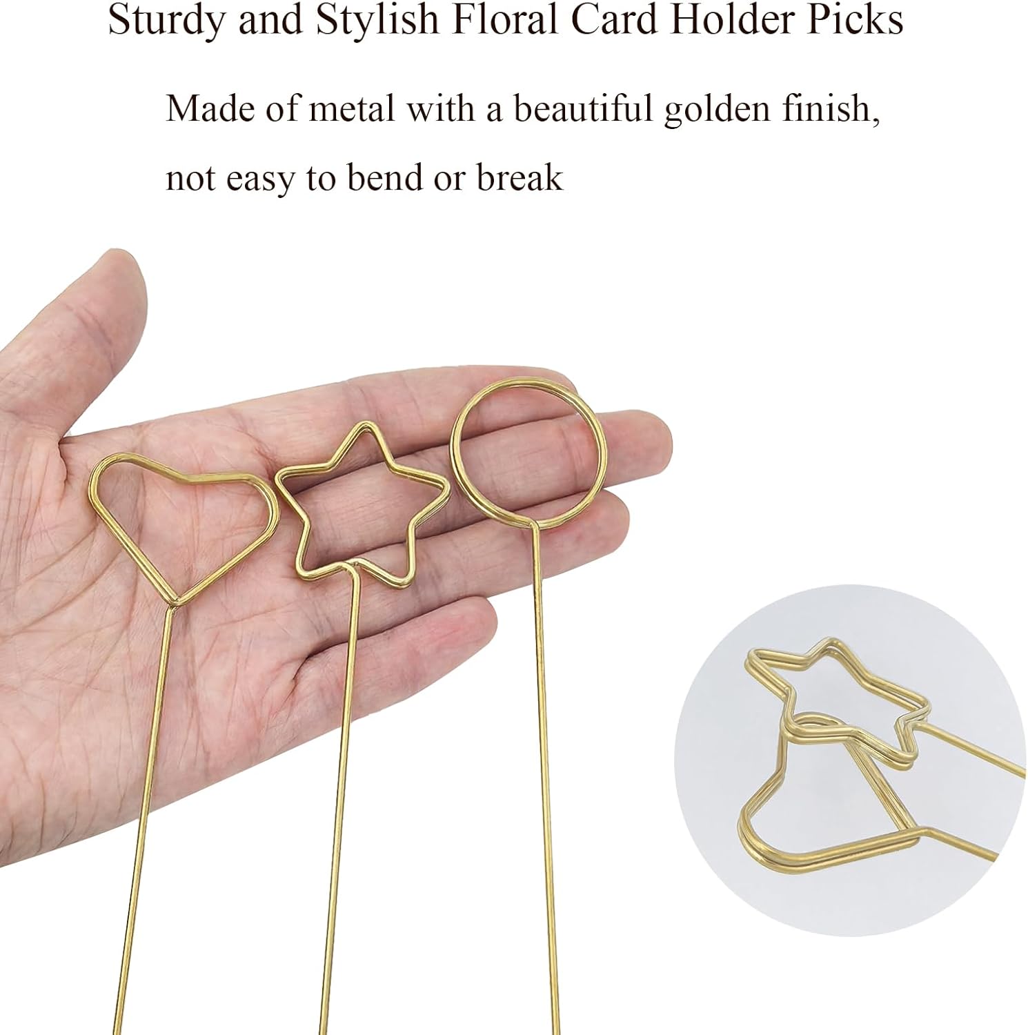 30 Pcs Golden Floral Card Holder Picks for Weddings