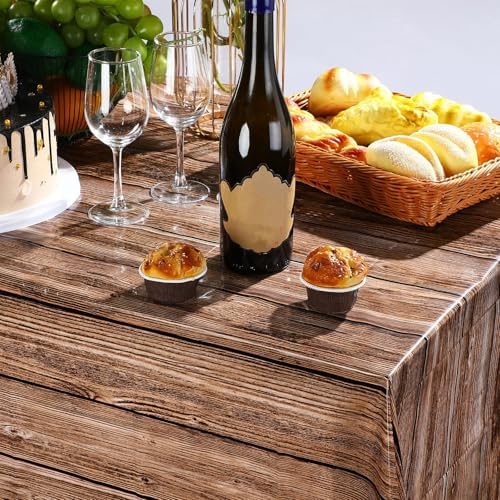 Tatuo 12-Pack Rustic Plastic Table Covers with Wood Grain