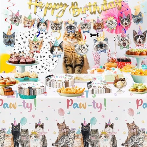 Cat Birthday Decorations Tablecloth 3 Pack 86x55in