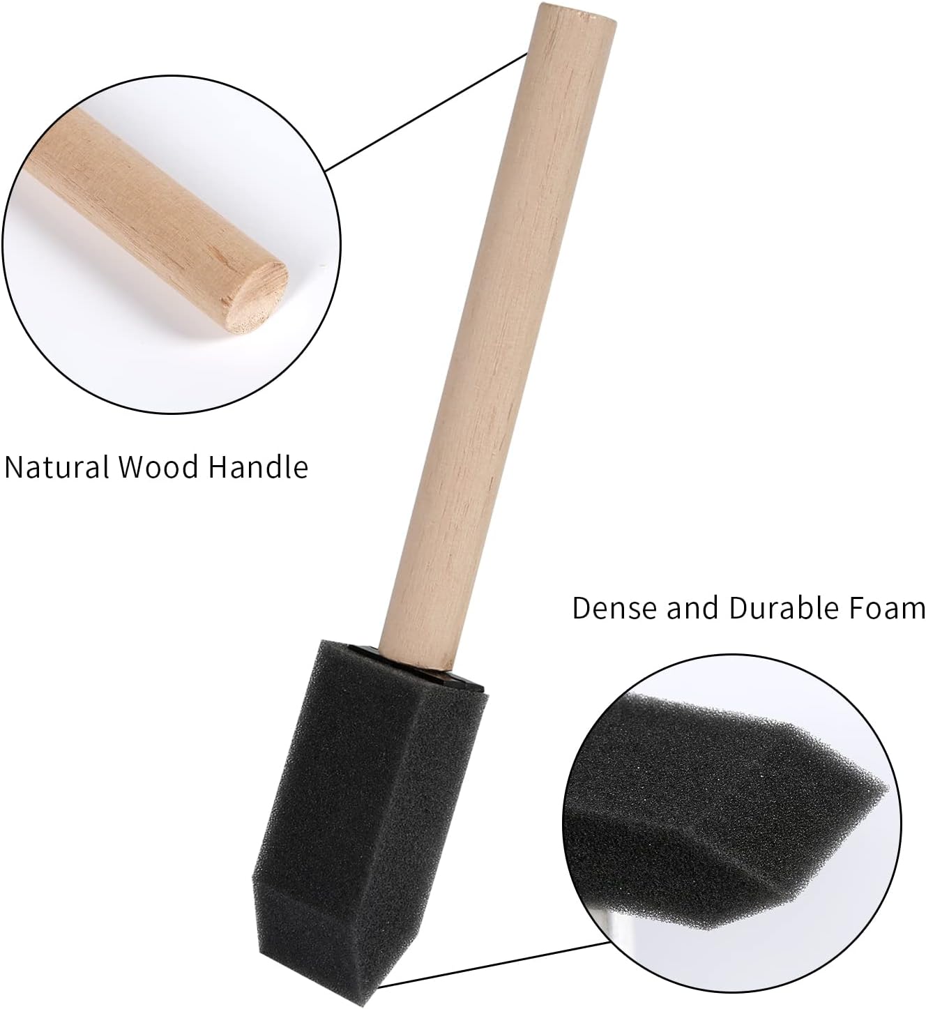 Mister Rui 50 Pack Foam Paint Brushes 1 Inch Wood Handle