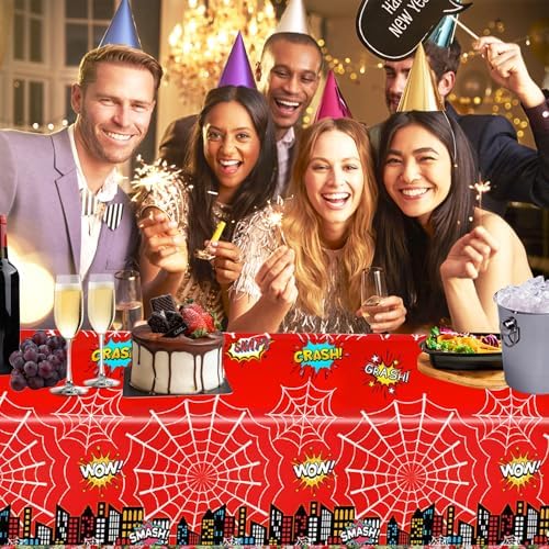 BOXOB 2pcs Spider Theme Party Tablecloth Waterproof Cartoon Table Cover for Boy and Girl