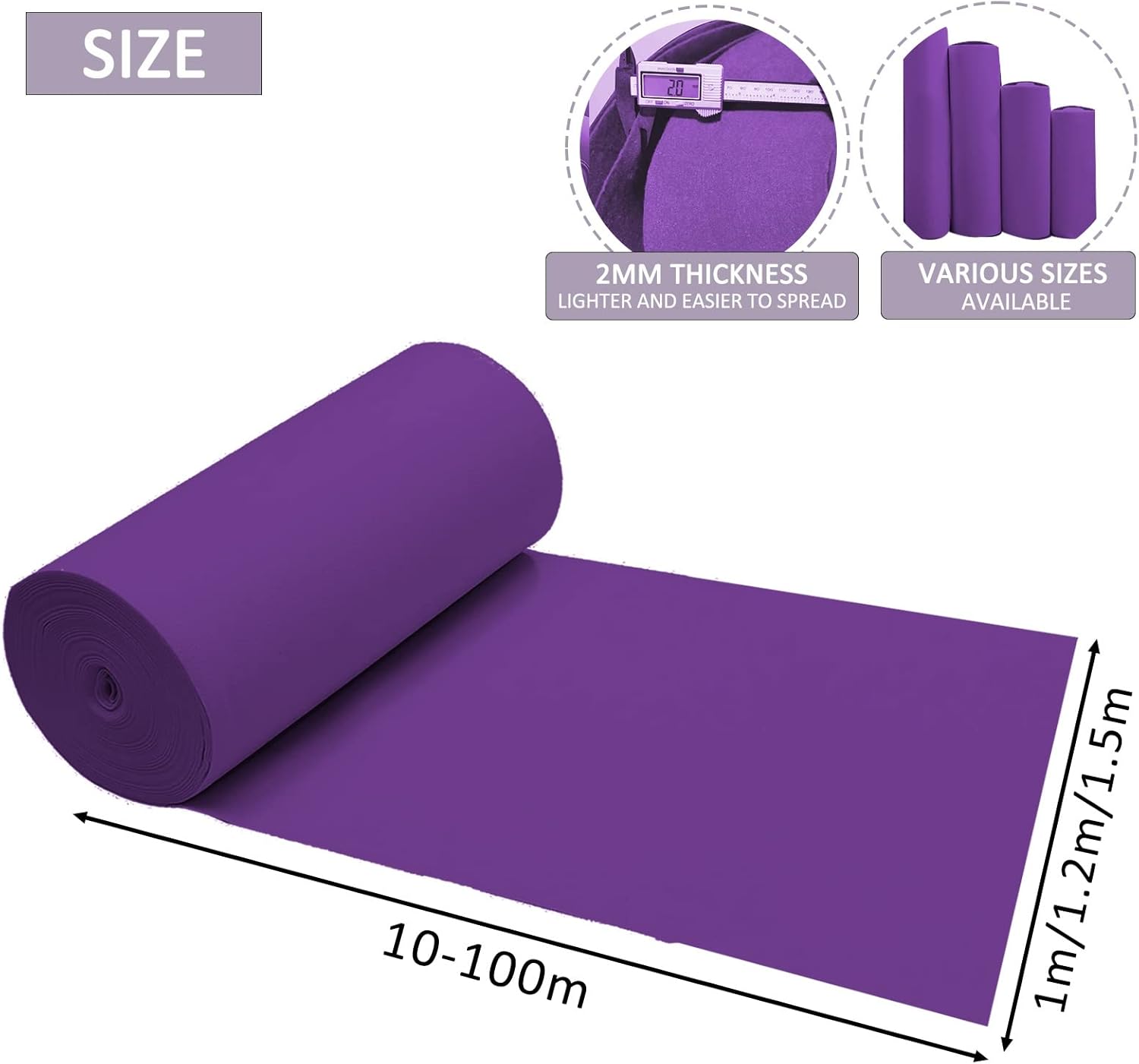 Purple Carpet Runners 2mm Wedding Aisle Runner Mat for Non-Slip Events