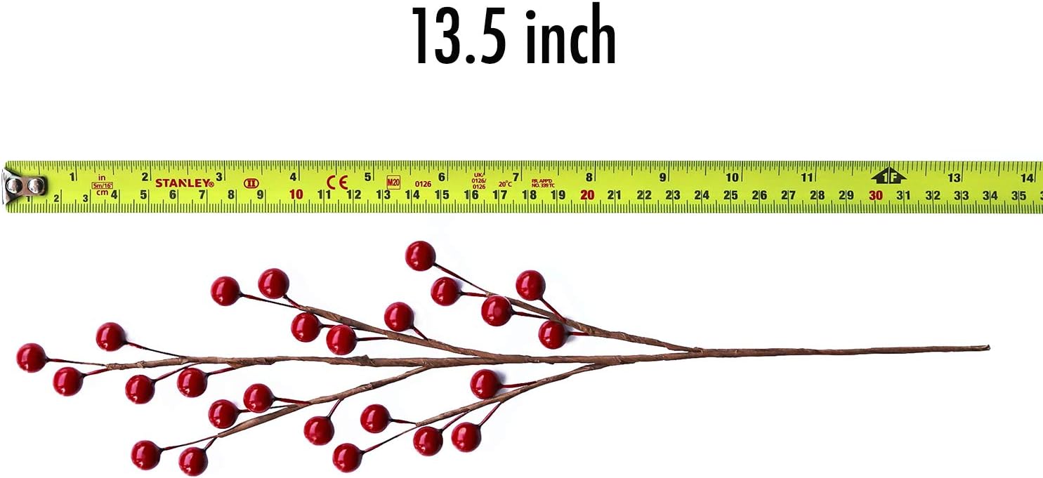12 Pcs Artificial Red Berries Stems 135 Inch Waterproof Floral Picks