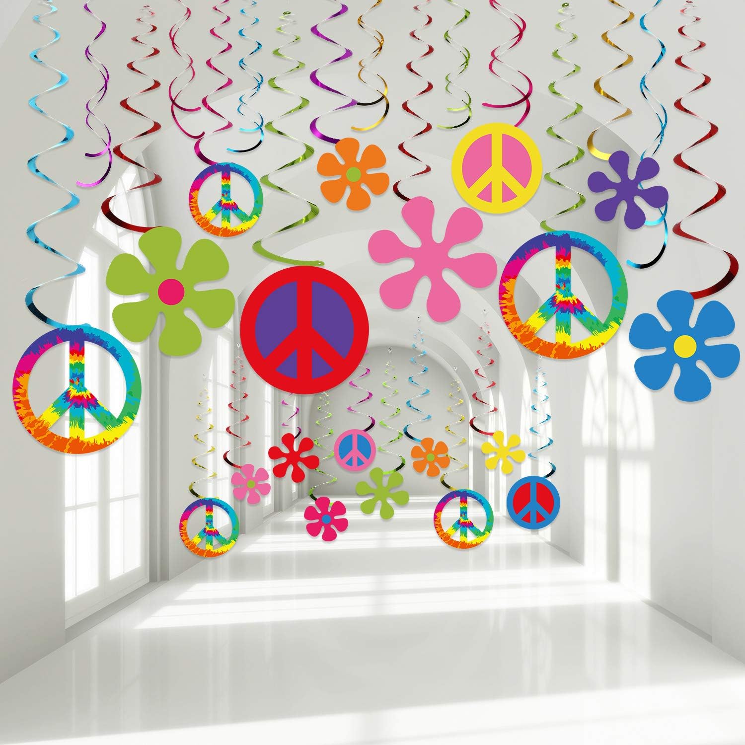 60s Hippie Foil Swirl Decorations 30 Count