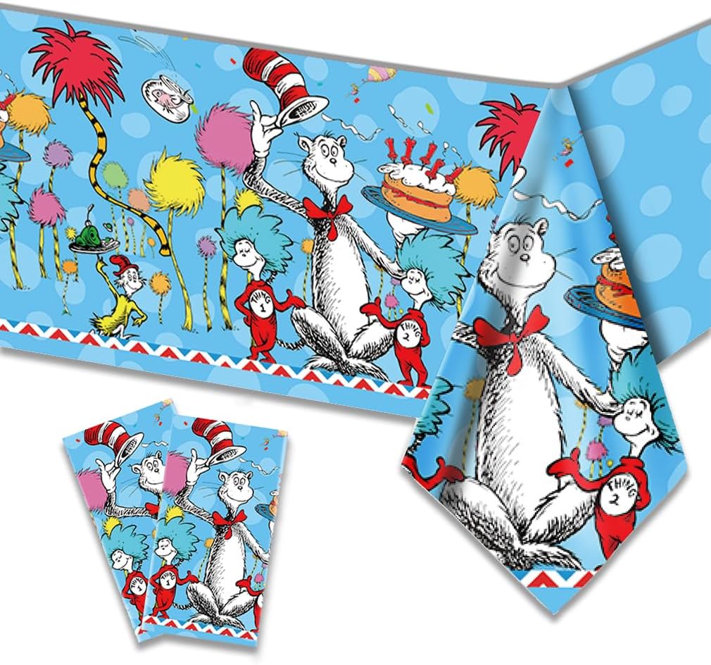 We1Fit 2Pack Dr Seuss Party Table Covers - Super Kitties 43 x 79 Inches