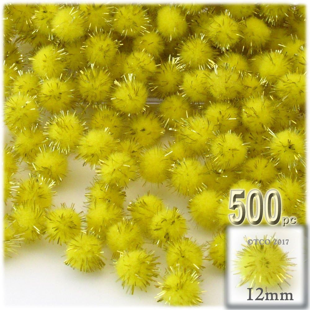 The Crafts Outlet Chenille Sparkly Pom Poms Yellow Porcupine 05-inch 500-pc