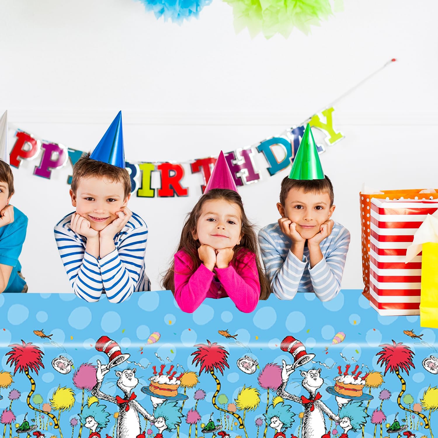We1Fit 2Pack Dr Seuss Party Table Covers - Super Kitties 43 x 79 Inches
