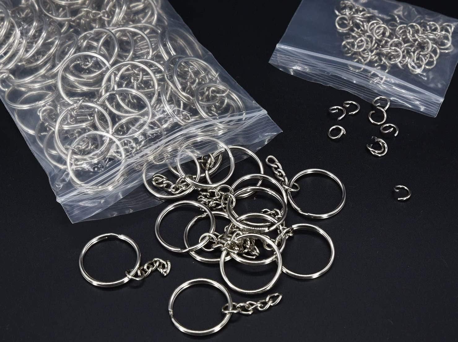 100 Pack Key Ring Set with Chain and Open Jump Rings
