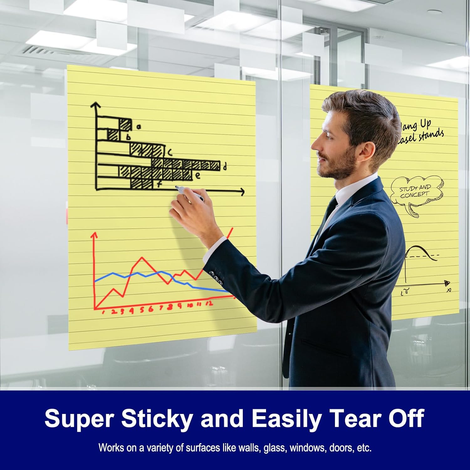 Comix Sticky Easel Pad 25x30 Inches Yellow Lined Chart Paper 30 Sheets 2 Pads Pack