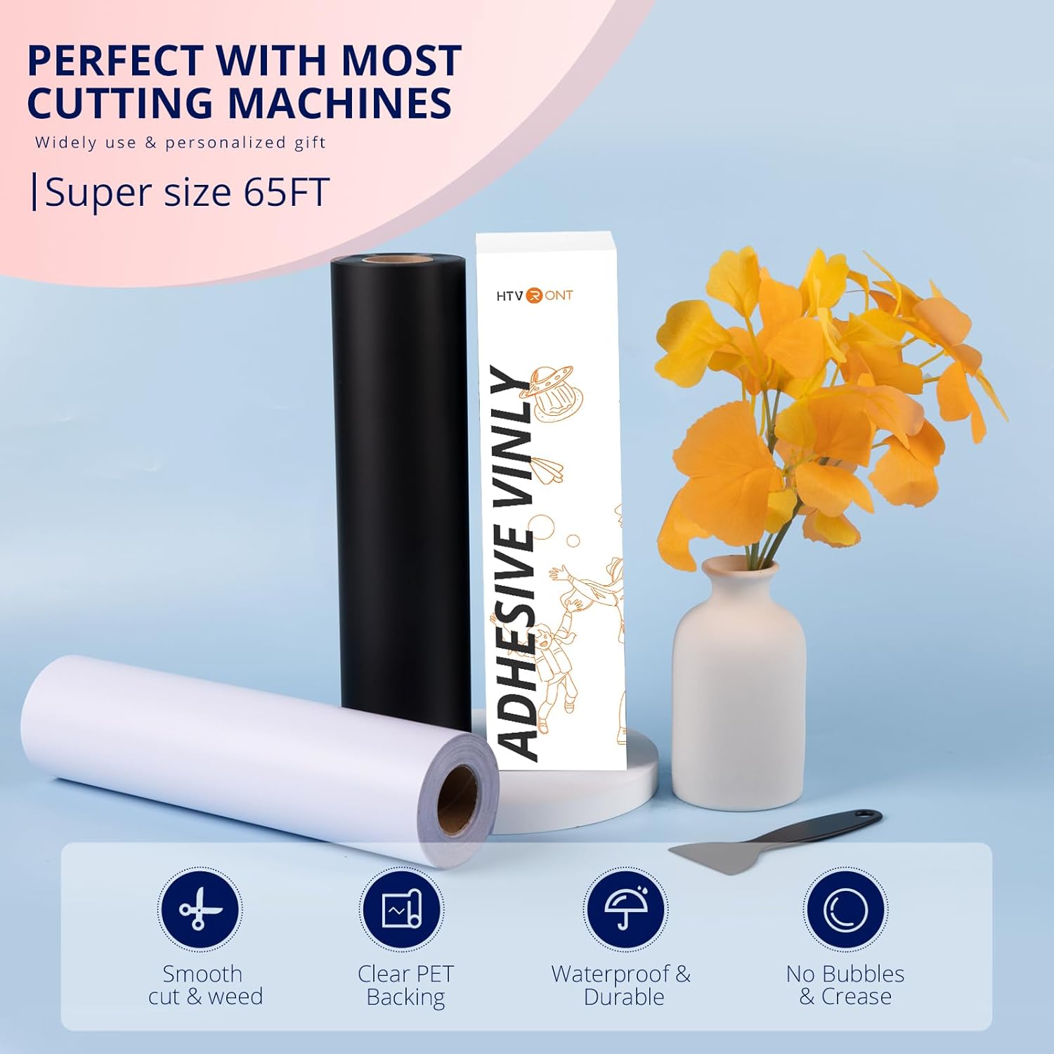 HTVRONT White Permanent Vinyl 12x65FT for Cricut and Silhouette