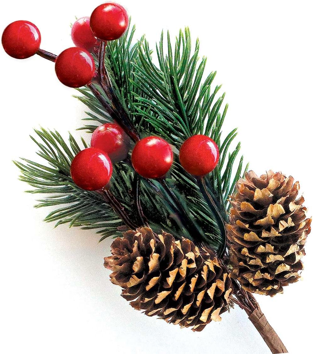 OLYPHAN Red Berry Pine Cones Decor Set of 8