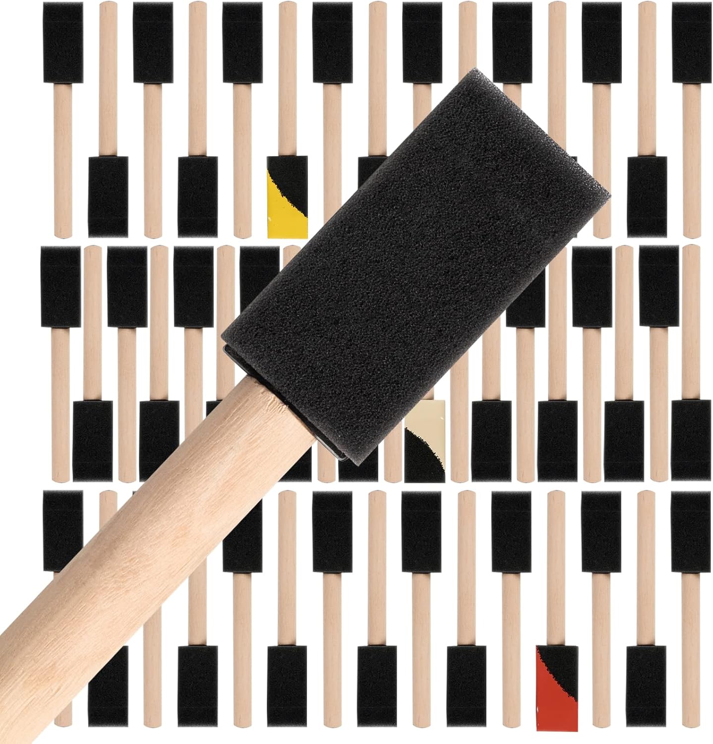 Mister Rui 50 Pack Foam Paint Brushes 1 Inch Wood Handle