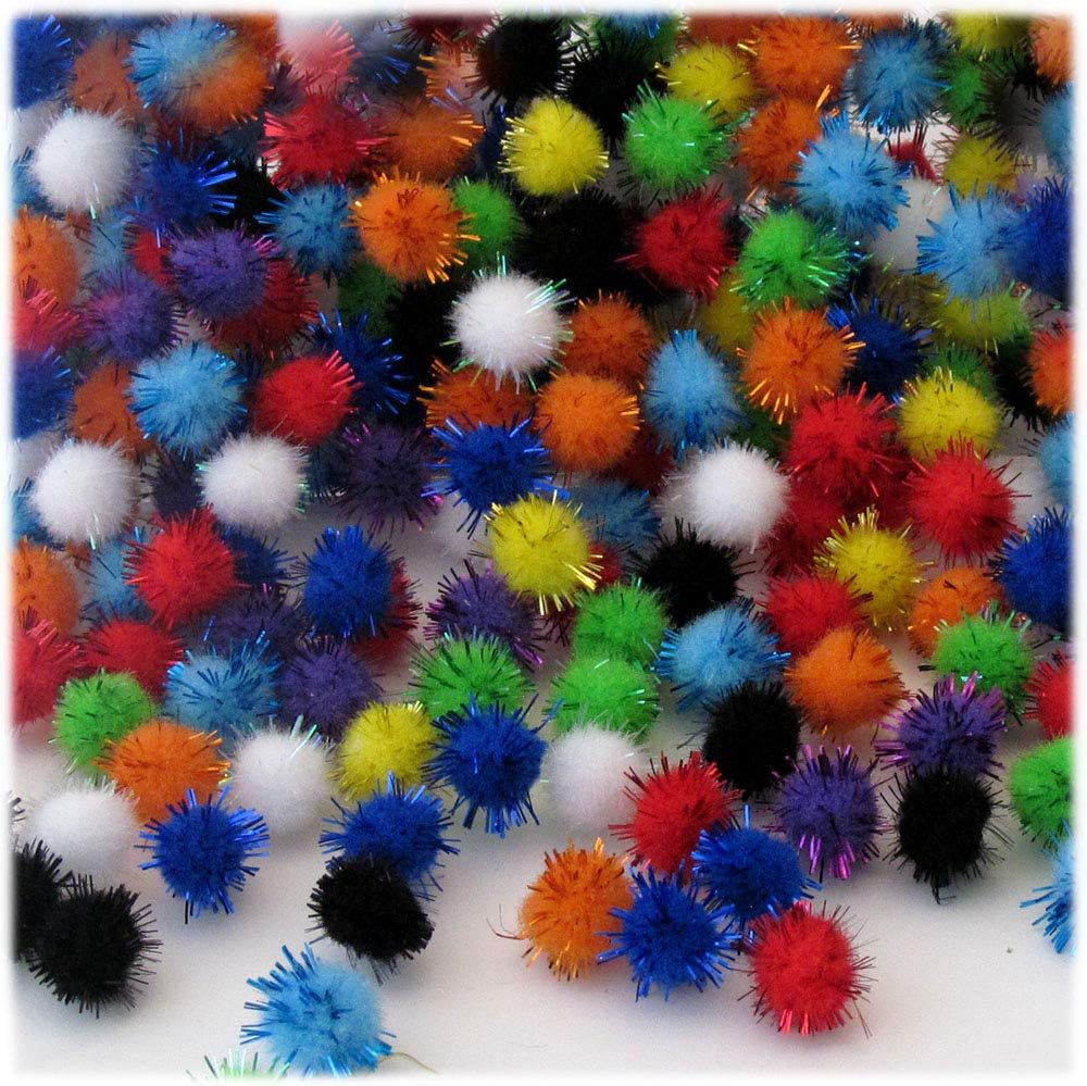 The Crafts Outlet Chenille Sparkly Pom Poms 05-inch 500-pc Multi Mix