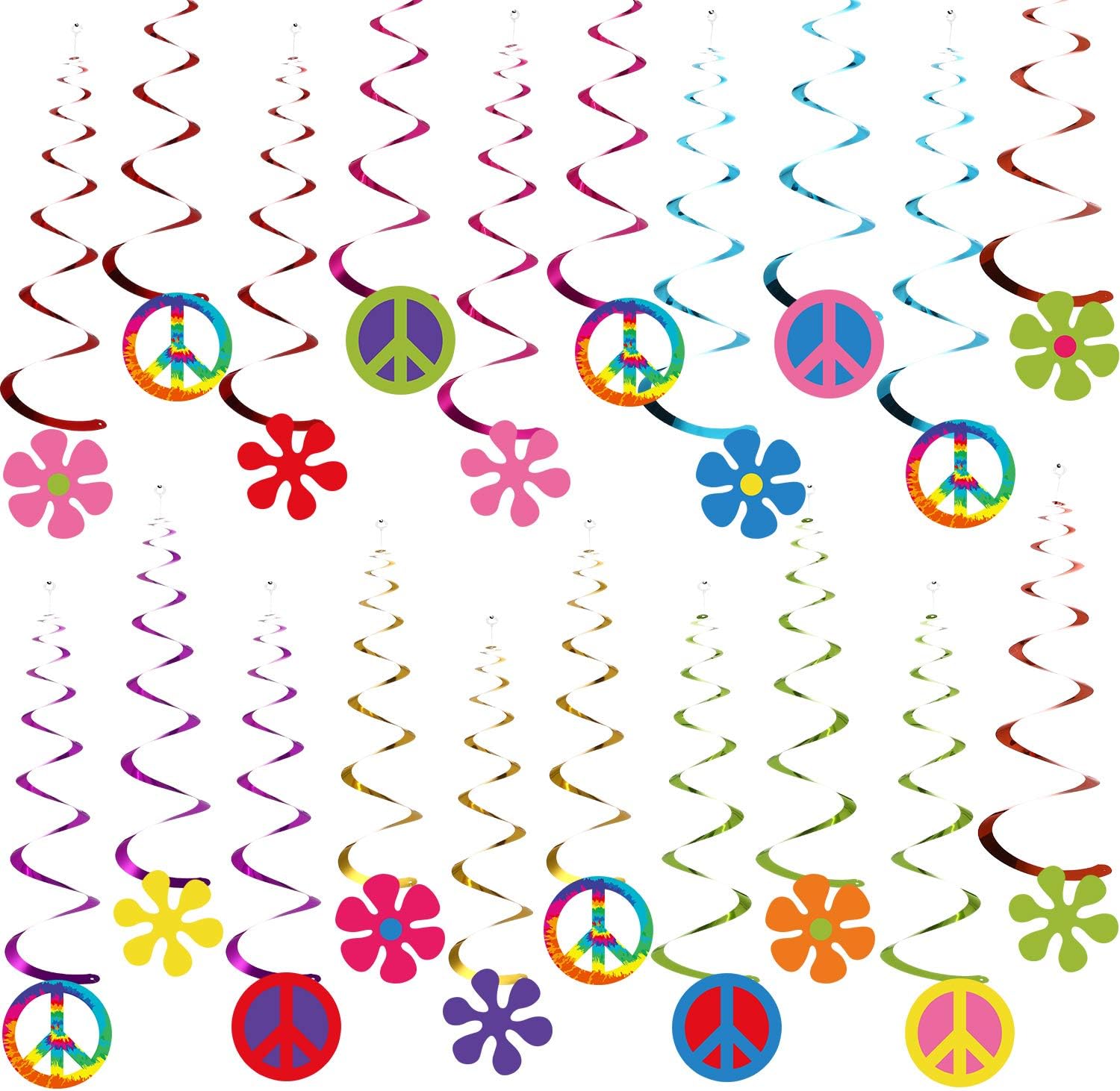 60s Hippie Foil Swirl Decorations 30 Count