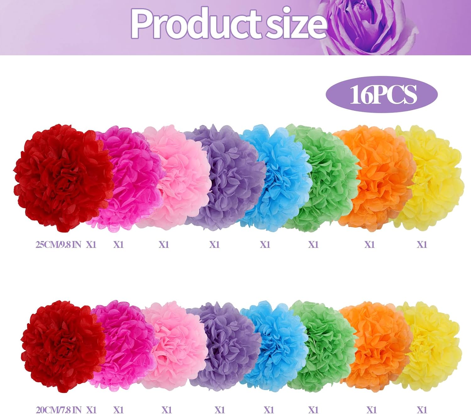BestoFun 16PCS Mexico Party Decorations Tissue Paper Flowers Pom Poms
