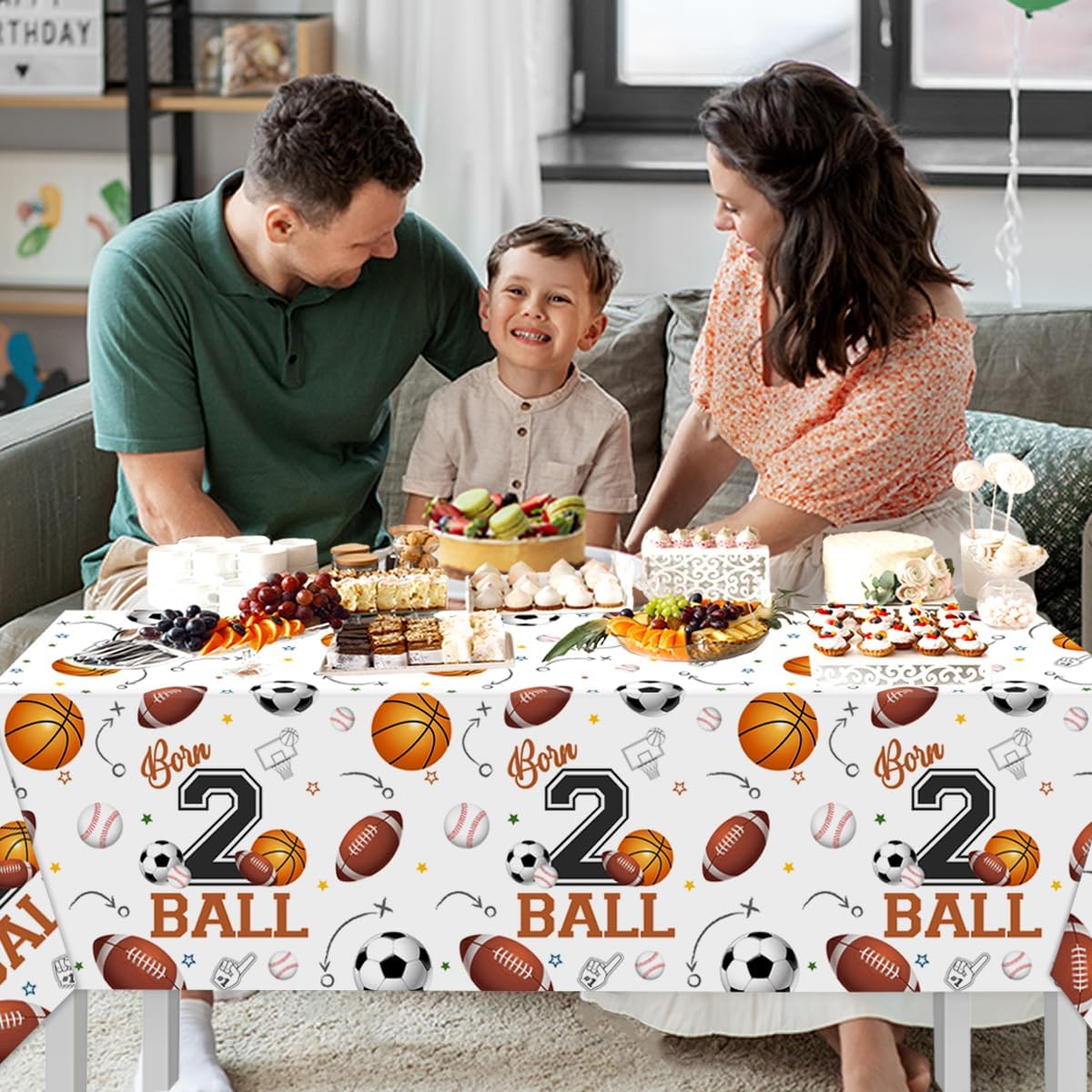 CMUSKO Born Two Ball Birthday Tablecloths 3Pcs Set