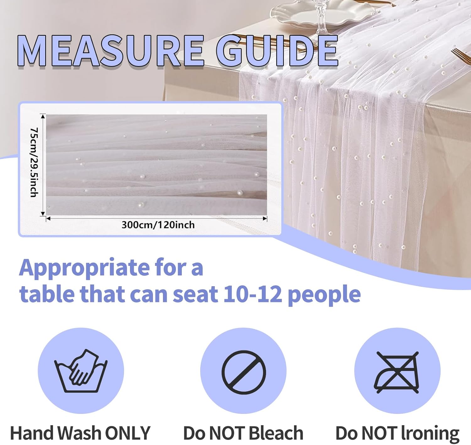 Set of 6 Pearl Table Runner White 10ft Tulle Chiffon