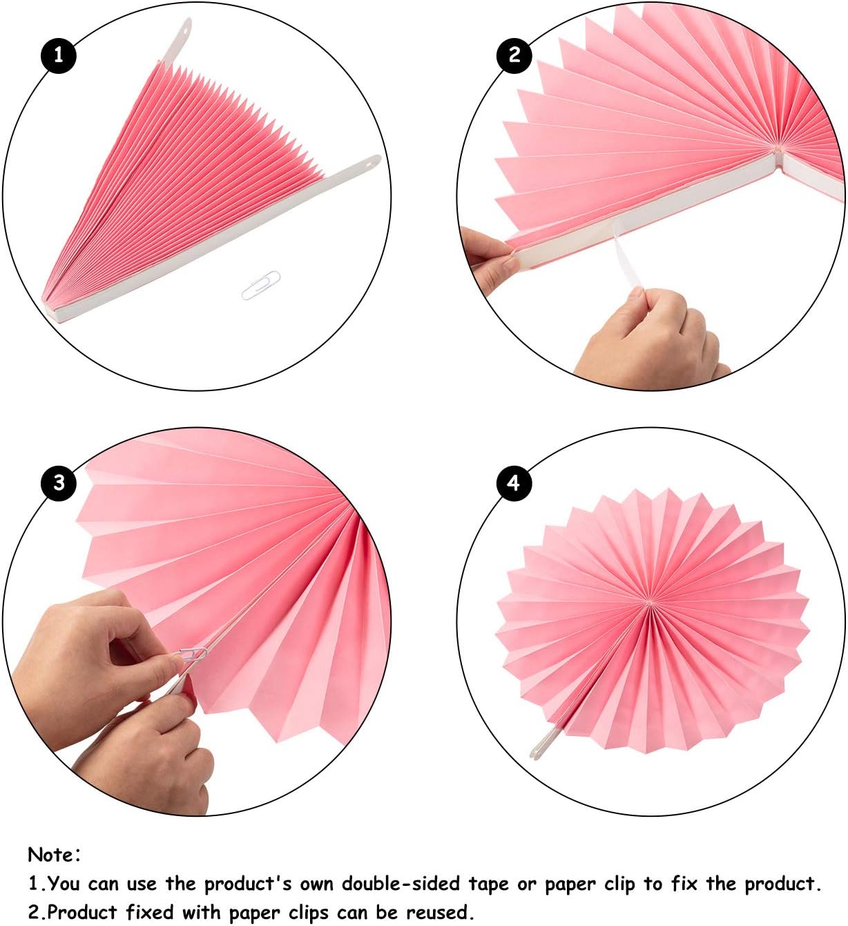 WILLBOND 24 Pcs Paper Fans Decoration Set Rose Pink