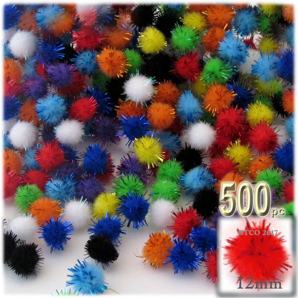 The Crafts Outlet Chenille Sparkly Pom Poms Yellow Porcupine 05-inch 500-pc