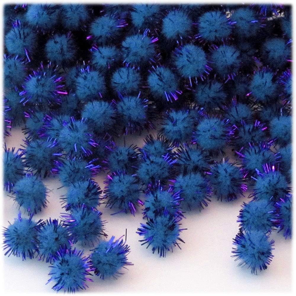 Crafts Outlet Chenille Sparkly Pom Poms Blue Porcupine 12mm 10pc