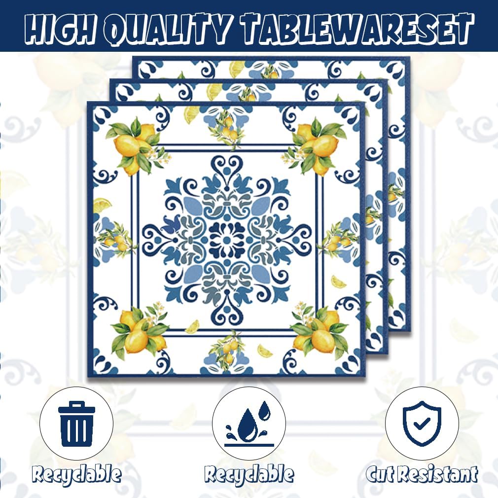 Capri Lemon Party Plates and Napkins 40 PCS