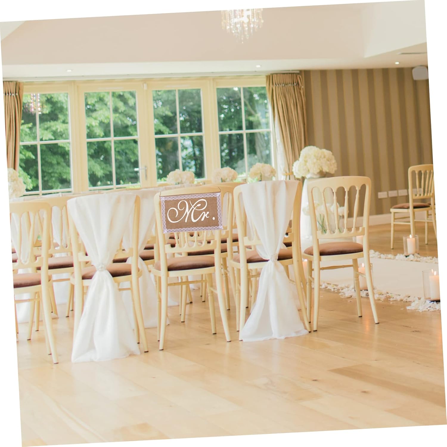 Gadpiparty 2pcs Mr Mrs Burlap Chair Signs for Wedding Decor