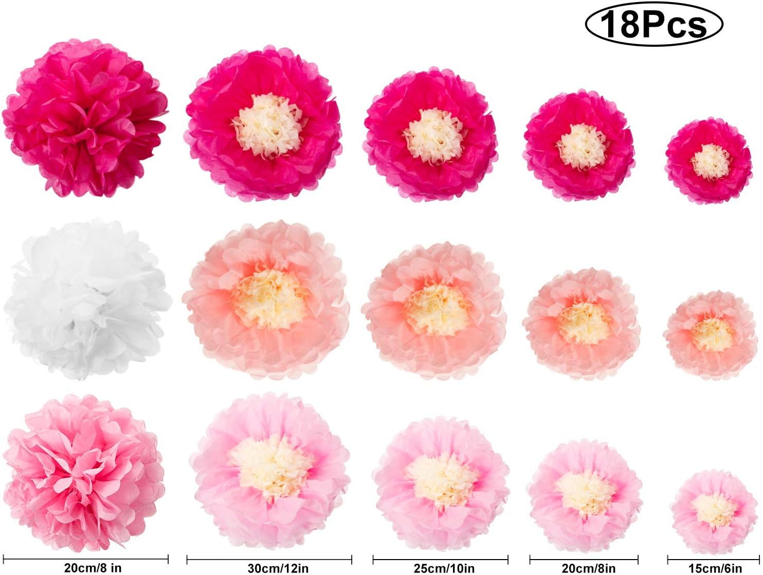 WILLBOND 24 Pcs Paper Fans Decoration Set Rose Pink