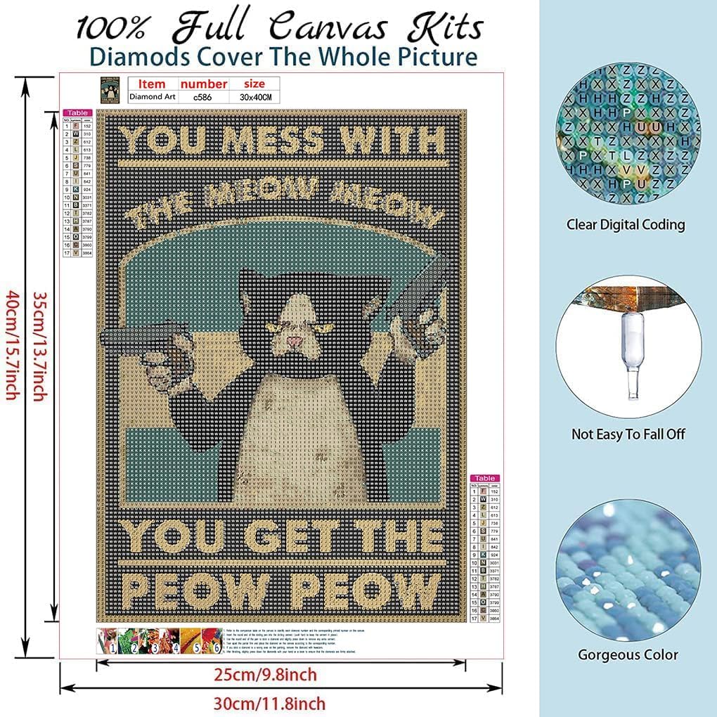 Cold Cat Diamond Art Kit for Adults 12x16in