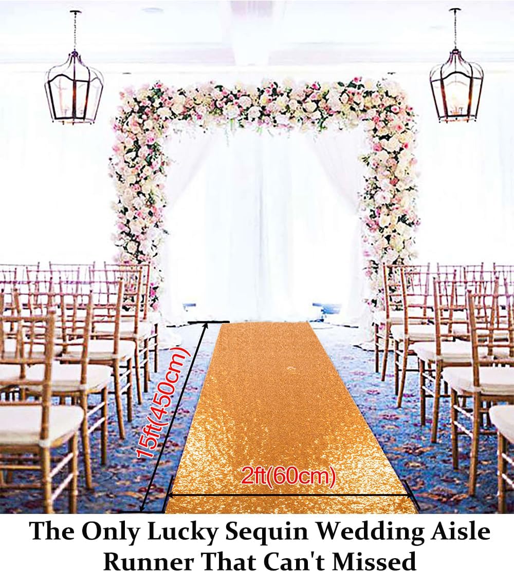 Duoobao Deep Gold Sequin Aisle Runner for Wedding