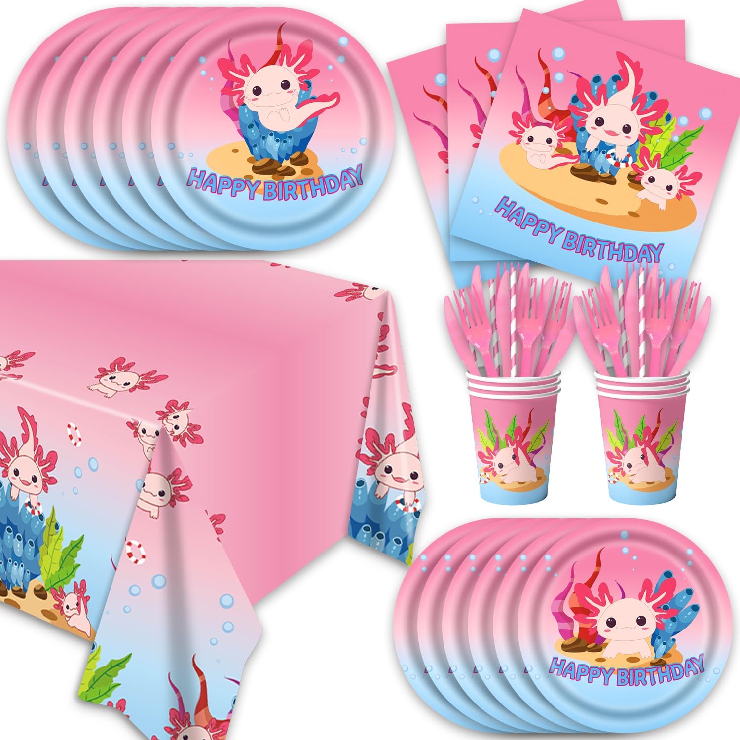 HB DOT 141Pcs Axolotl Theme Party Supplies Set