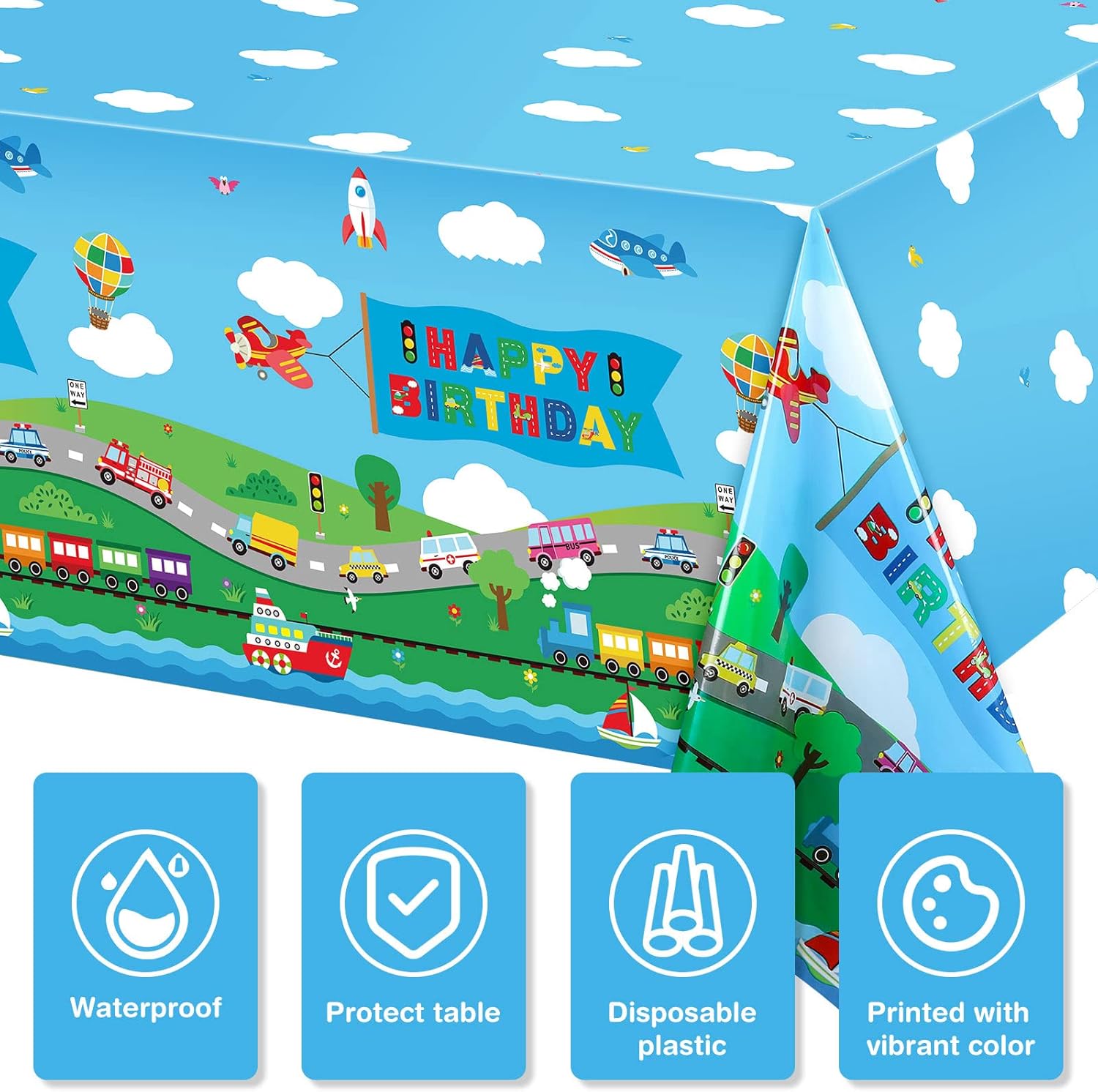 Tegeme 3 Pack Transportation Themed Table Covers