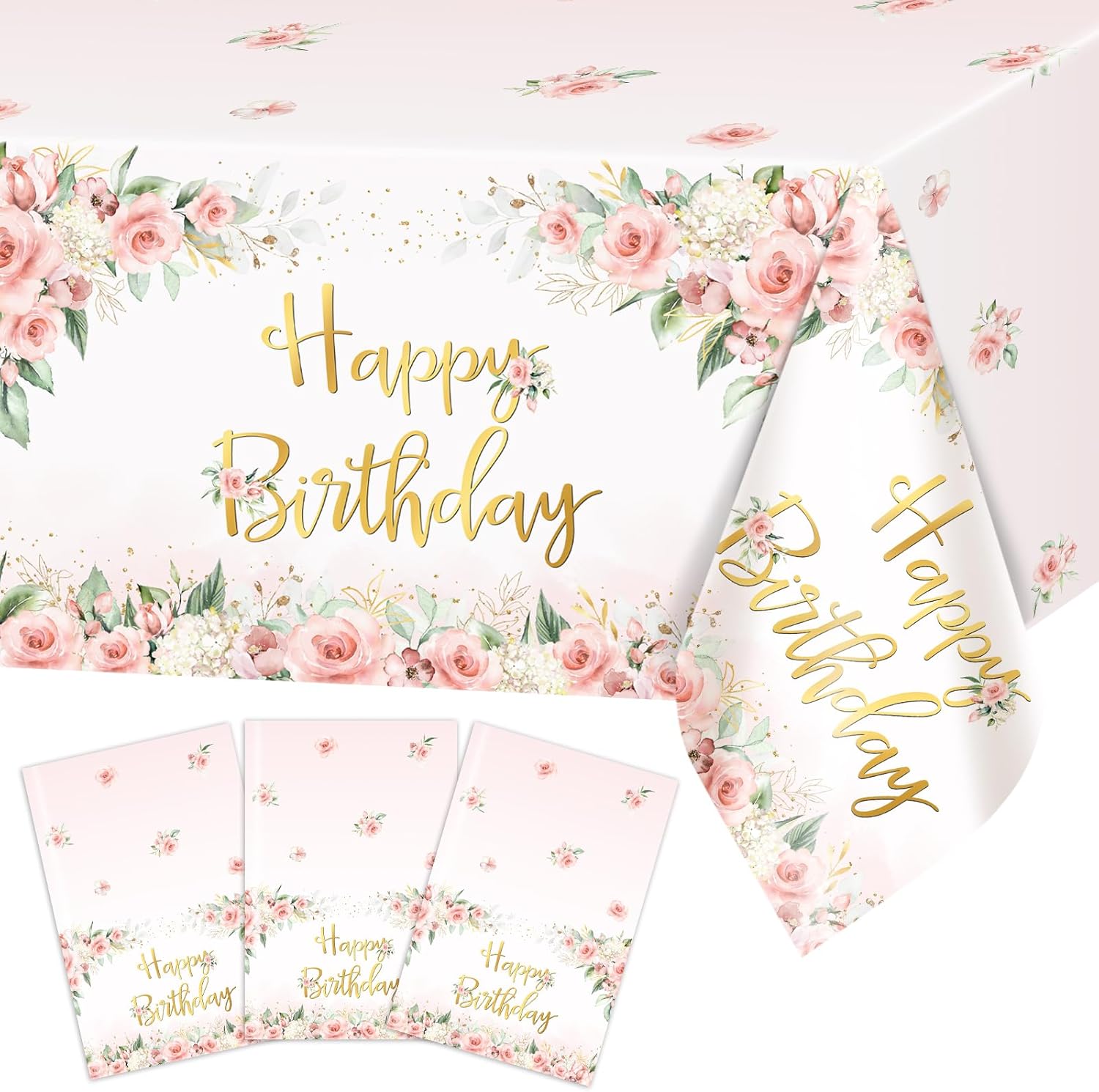 Avezano 3 Pcs Rose Gold Birthday Tablecloths for Girls Women Parties