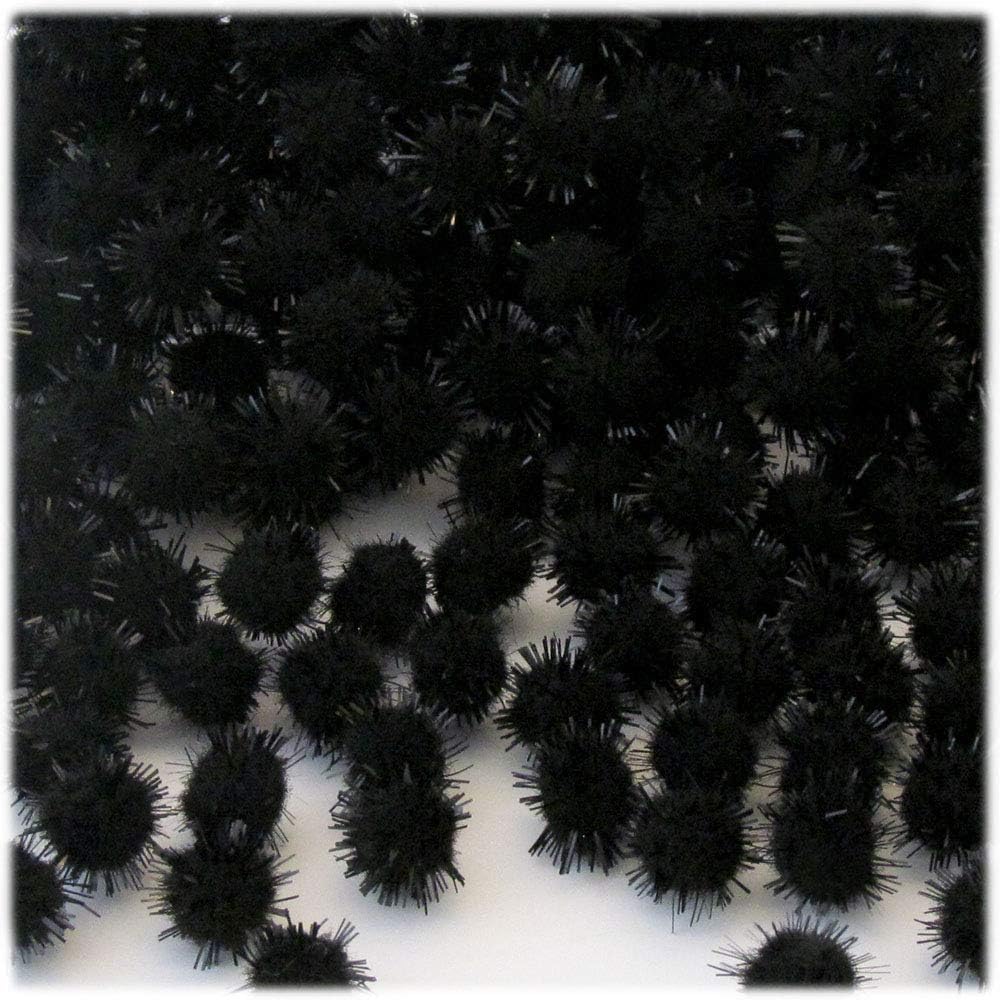 The Crafts Outlet Chenille Sparkly Pom Poms Black Porcupine 05-inch 25-pc