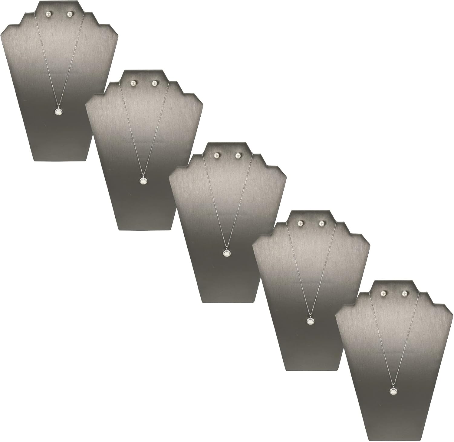 N NicePackaging Special Edition Steel Grey Leatherette 2-Notch Necklace Display 5 Pack